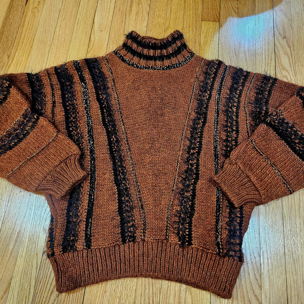 Topshop Rust Brown and Black Striped Turtleneck Sweater